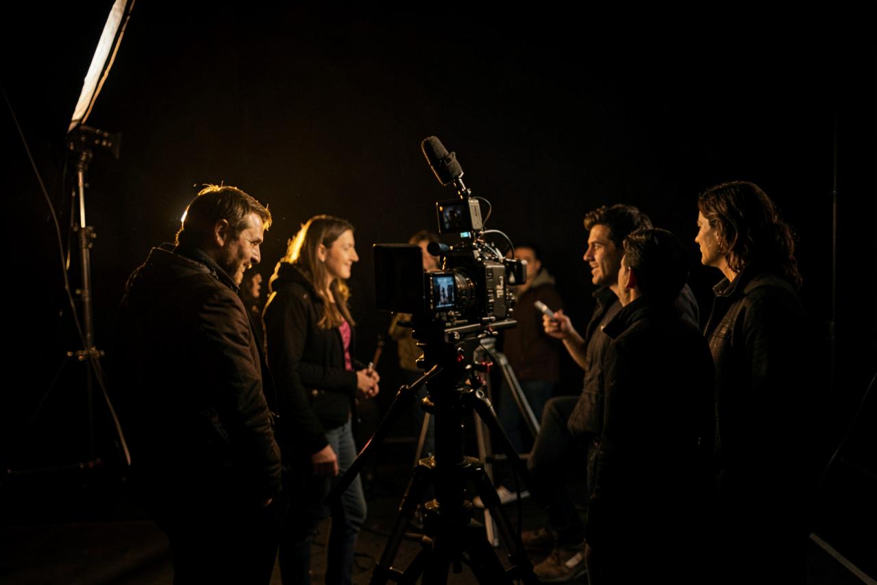 Equipo de dirección creativa grabando en estudio