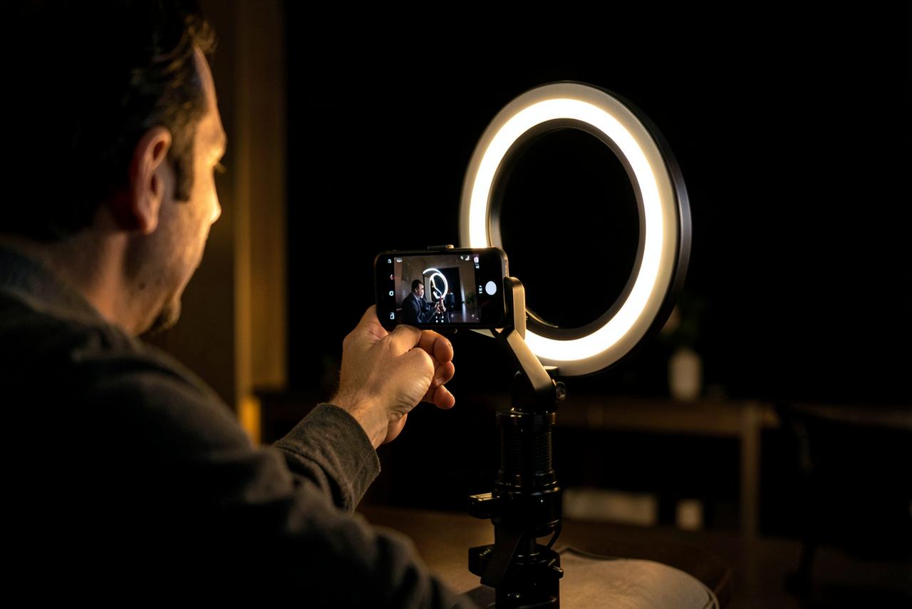 Grabación de contenido con celular e iluminación profesional